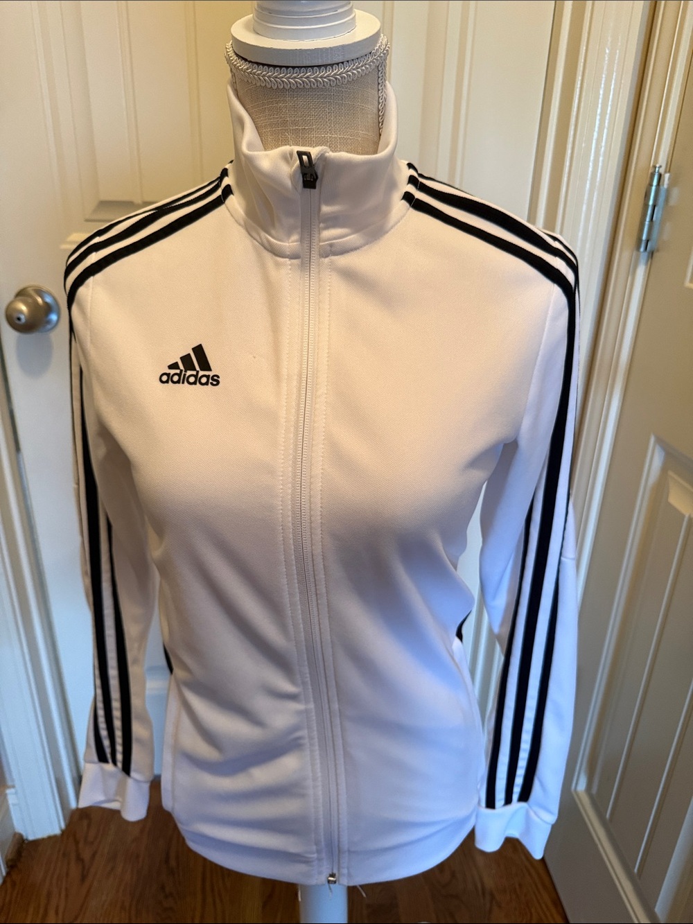 Adidas White Bomber Track Jacket with Black Stripes